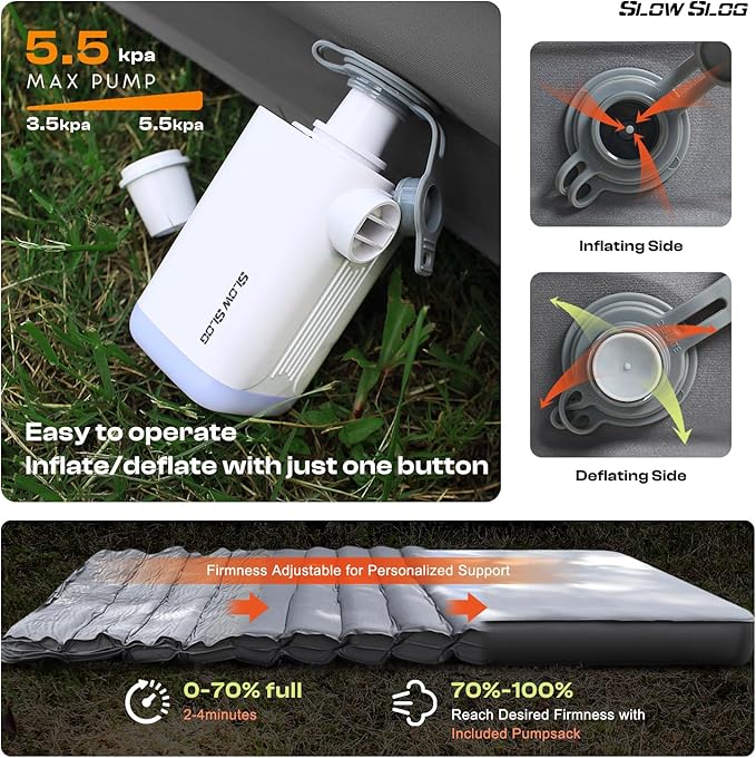Self-Inflating Sleeping Pad with Portable Electric Air Pump, 4in Thick Memory Foam Camping Mattress for Tent Cot & Car Travel, Fast Inflate & Deflate Camping Pad, Gray