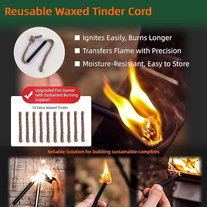 Survival Fire Starter Kit - Ferro Rod & Magnesium Fire Starter Compact Solo Stove with Flint and Steel to Firestarter Fireplace Pit for Outdoor Camping Bushcraft Hiking Emergency Gadgets