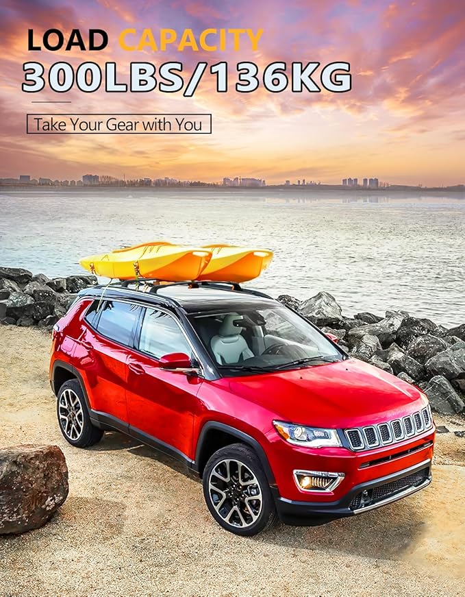 Tuyoung 300lbs All Aluminum Roof Racks Cross Bars Compatible with Jeep Compass 2018-2026, Lockable Heavy Duty Roof Rails Crossbars Rooftop Cargo Basket Carrier Bag Luggage Rails Kayak Canoe Snowboard