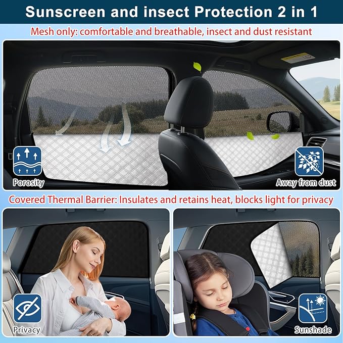 XCBYT Car Window Shades for 2017-2022 CRV | 2-in-1 Breathable Mesh & Blackout Side Window Covers | UV Protection & Privacy for Baby Naps, Camping & Car Rest (4 PCS)