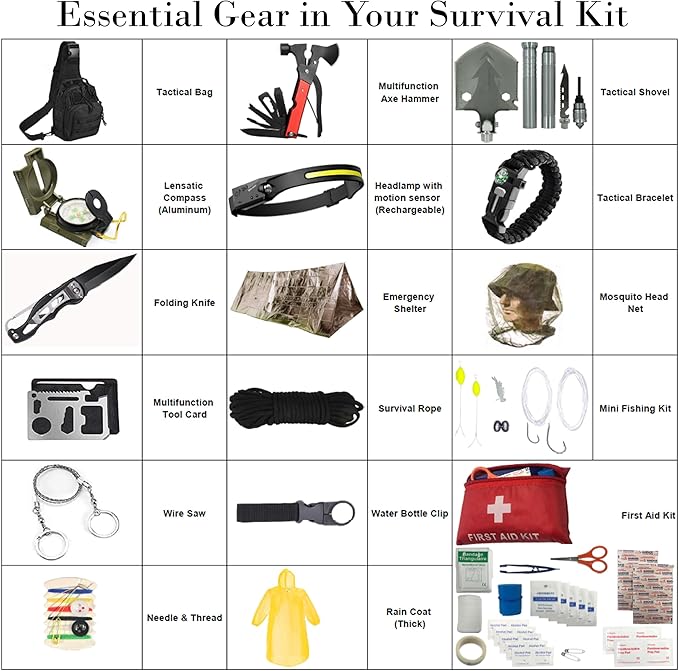 Survival Kit - All-in-One Survival Gear and Supplies for Camping, Hiking, Hunting, and Car Emergencies - Essential Tools, Great Gift for Men, Fathers, Boyfriends, Boys, Dads and Scouts