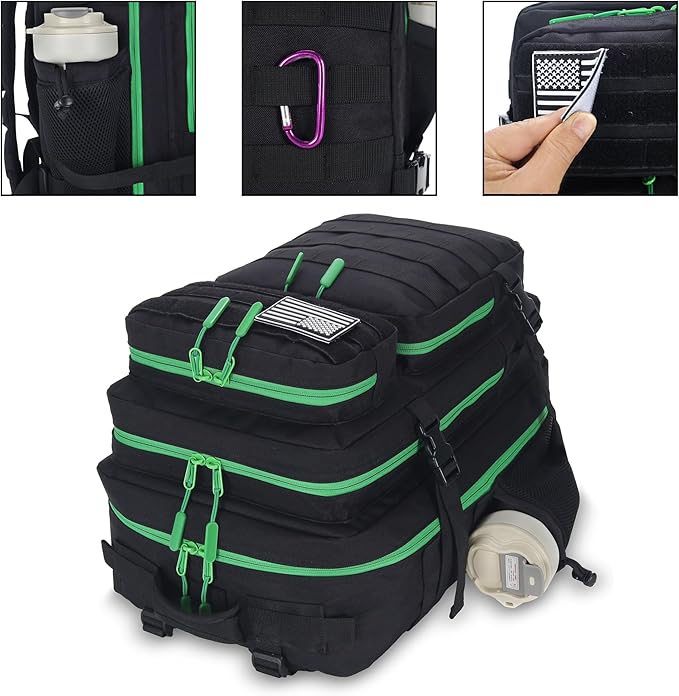 Lovelinks21 45L Tactical Assault Backpack - 3 Day Assault Pack with MOLLE Waterproof Rucksack (Back Green)