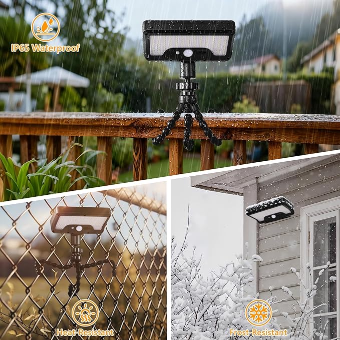 Solar Motion Lights Outdoor with Flexible Octopus Tripod, USB & Solar Powered Motion Sensor Lights with 92 LEDs, IP65 Waterproof Motion Activated Light for Fence, Camping (1 Pack, Cool White)