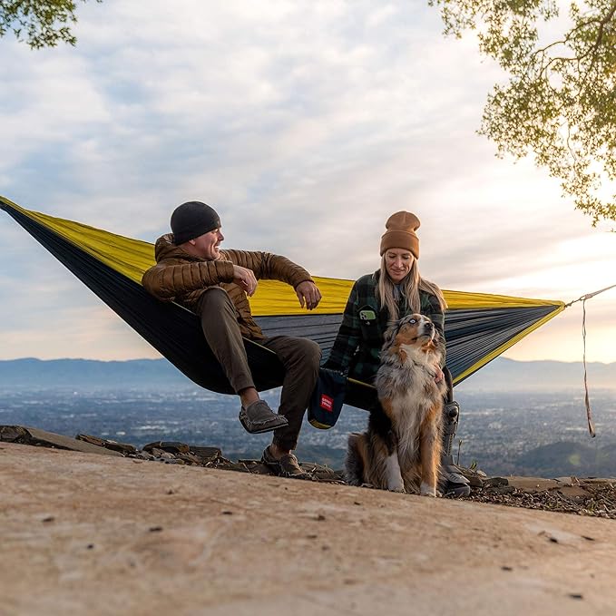 Grand Trunk Double Deluxe Hammock | Ultra-Strong & Lightweight | 11 ft Hammock with Ripstop Nylon | 500 lb Capacity | Fast-Drying & Weather-Resistant | Navy/Light Blue