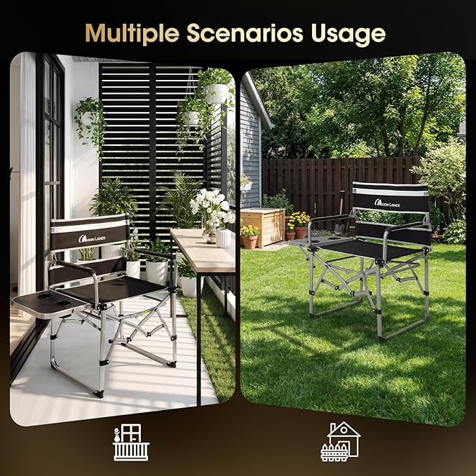 MOON LENCE Directors Camping Chair, Heavy Duty,Oversized Portable Folding Chair with Side Table for Beach, Fishing,Picnic,Lawn,Outdoor Event