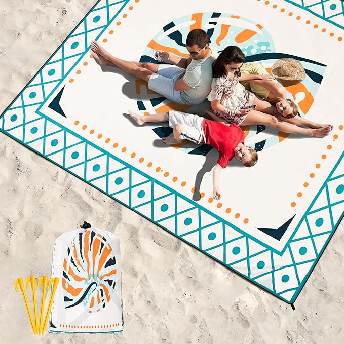 HIHOHO Beach Blanket Waterproof Sandproof Extra Large Beach Mat 79" X 83"/120"x108"for 1-8 Adults Quick Drying Durable Outdoor Picnic Mat for Beach Travel Camping Hiking