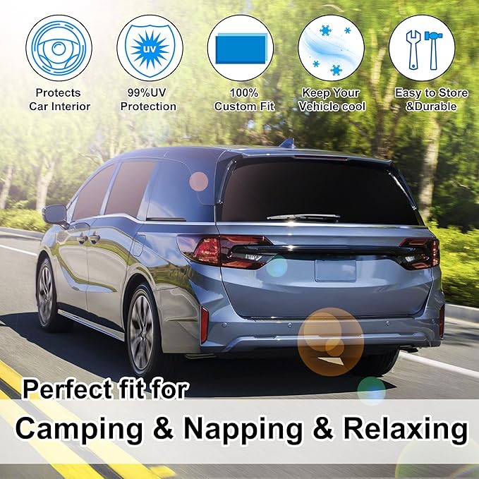 8PCS Windshield Sun Shade Custom Fit for 2018-2024 Honda Odyssey Accessories Foldable Sunshade Side Rear Window Shade Cover Full Set Privacy Protection Keeps Car Cool