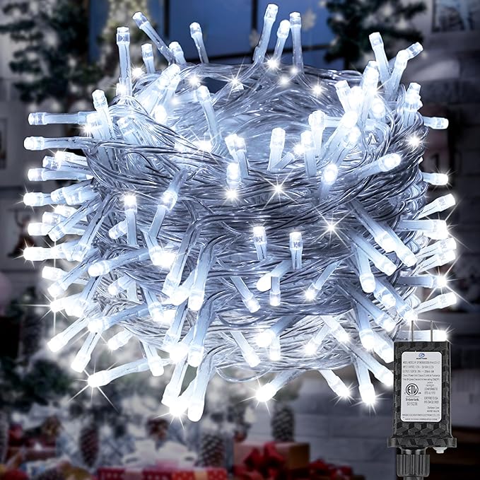 196 FT 600LED Christmas Lights Plug in,Waterproof Fairy Lights with Timer/8 Modes, Christmas Tree Lights Lighting Outdoor Indoor Garden Party Wedding Christmas Tree Decoration(Cool White)