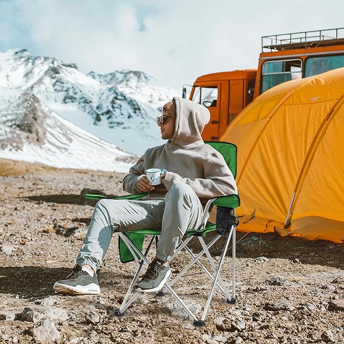 Elevon Camping Chair, Portable Folding Outdoor Chair with Arms, Cup Holder and Carry Bag
