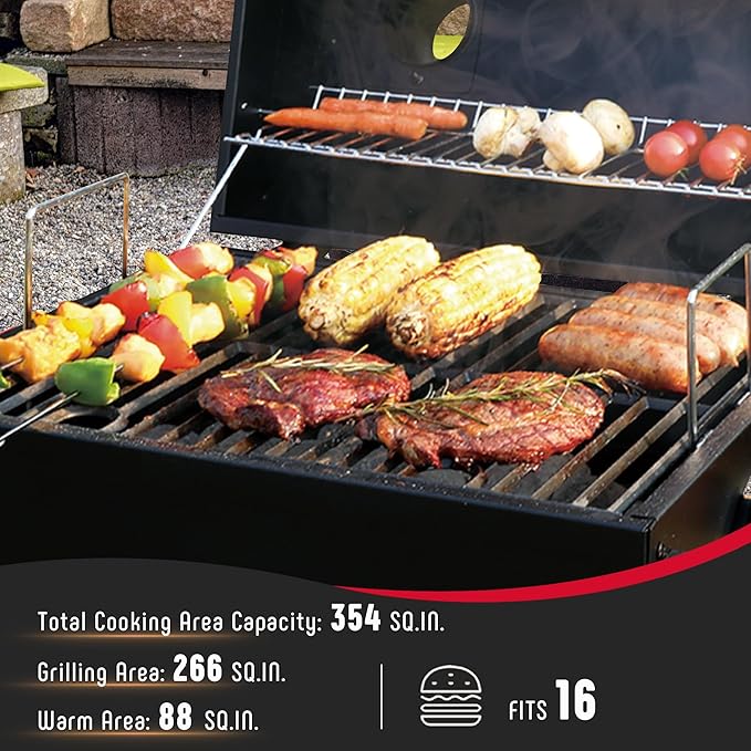 Feasto Portable Charcoal BBQ Grills with Cast Iron Grates, Tabletop Charcoal Grills with 354 Sq. In Cooking Area, for Outdoor Camping and Picnic, Black, L26.8’’x W20’’x H21.3’’