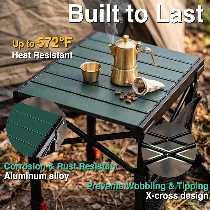 Camping Table Portable Foldable with Adjustable Height, Lightweight Collapsible Aluminum Roll-Up Camp Table with Storage Bag & Carry Bag, Heat-Resistant for RV Picnic BBQ Camping (Small 16"×13")