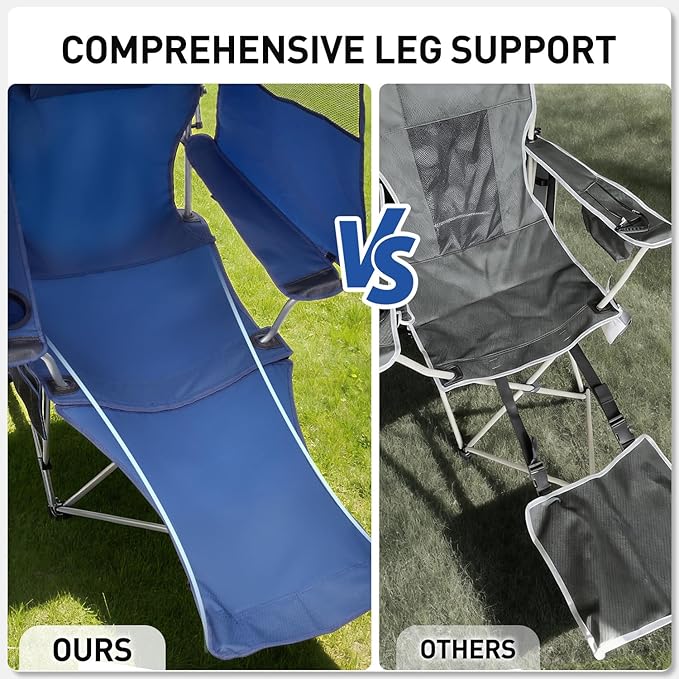 East Oak Reclining Camping Chair with Canopy & Foot Rest | 4-Position Folding Beach Chair with Adjustable Canopy, Detachable Foot Rest, Supportive Headrest, 330 lbs Canopy Chair