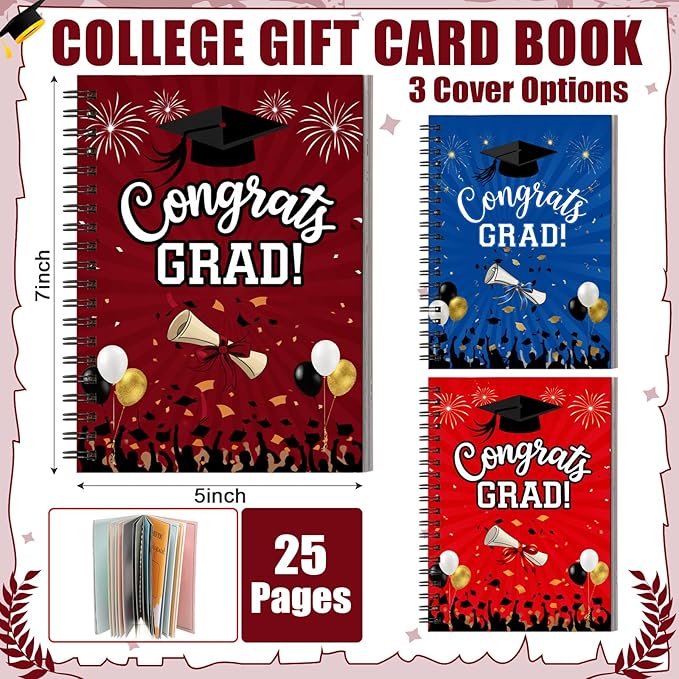 Zhanmai College Gift Card Book 7 x 5 Inch Graduation Gift Card Book 2026 College Survival Booklet Organizer Leaving Home High University School Birthday Care Package Cash Holder (Red Congrats Grad)