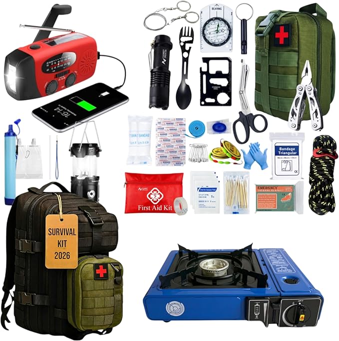 Bug Out Bag Survival Kits HUMPTI Centinela, 72 Hour Survival Kit Military Grade for Emergency, Kit de Supervivencia, Go Bag Emergency Backpack, Solar Radio, Camping Gas for Cook, Mochila 72 Horas