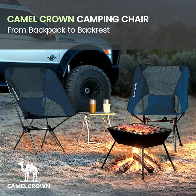 CAMEL CROWN Portable Camping Chair Lightweight Compact Folding Chair Mesh for Outdoor Camp Travel Beach Picnic Festival Hiking Backpacking Navy Blue