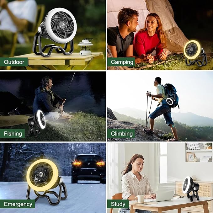 Portable Fan Rechargeable Camping Lantern-40Hrs,20000mAh Cordless Battery Operated Oscillating Fan with Remote,Hanging Hook and Magnetic Base, 3 Speeds for Tents, Outdoor, RV, Outage