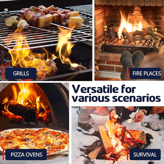 Fire Starter 110Pcs - Extra Long 12min Natural Fire Starters for Grill, Fireplace, Camping & Survival Kit | Waterproof, Odorless, Safe for BBQ/Pizza Oven/Chimney (Indoor & Outdoor)