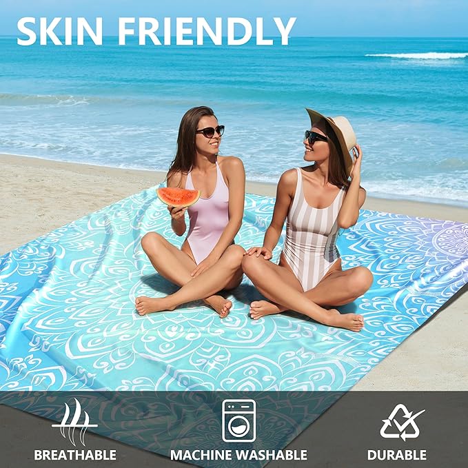 HIHOHO Beach Blanket Waterproof Sandproof Beach Mat for 1-8 Adults Quick Drying Durable Outdoor Picnic Mat for Beach Festival Travel Camping Hiking (Gradiant BL-Mandarin, 79"×83"(4 Person))
