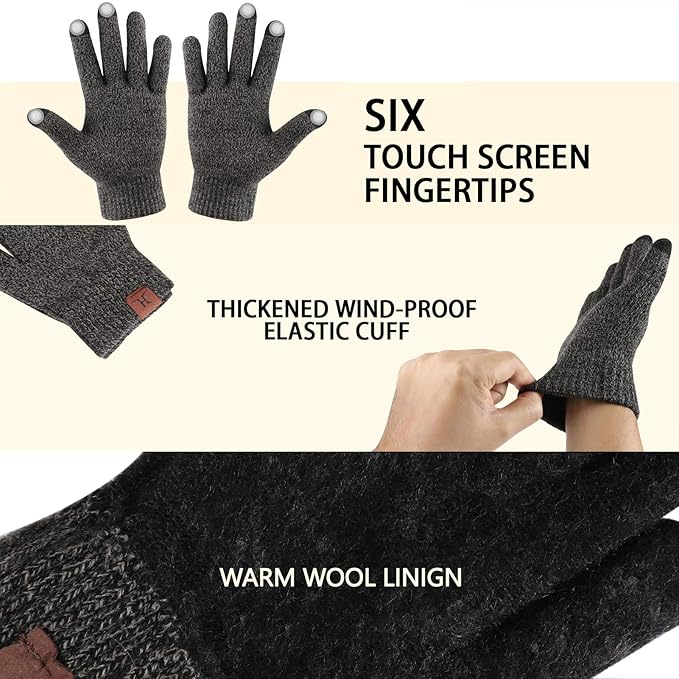 Winter Beanie Hat Scarf Touchscreen Gloves Set for Men and Women, Beanie Gloves Neck Warmer Set with Warm Knit Fleece Lined