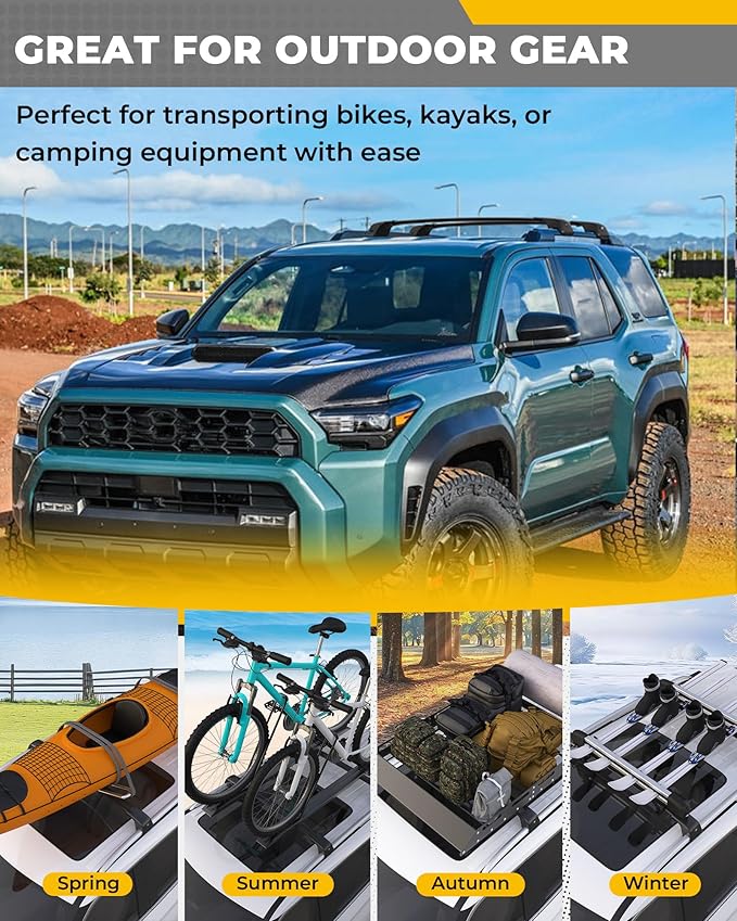 330LBS Lockable Cross Bars Roof Rack Fit for 2025 2026 Toyota 4Runner Aluminum Crossbars Cargo Bar Luggage Baggage Carrier Rooftop Accessories, for Storage Bag Kayak Snowboard Canoe Bike