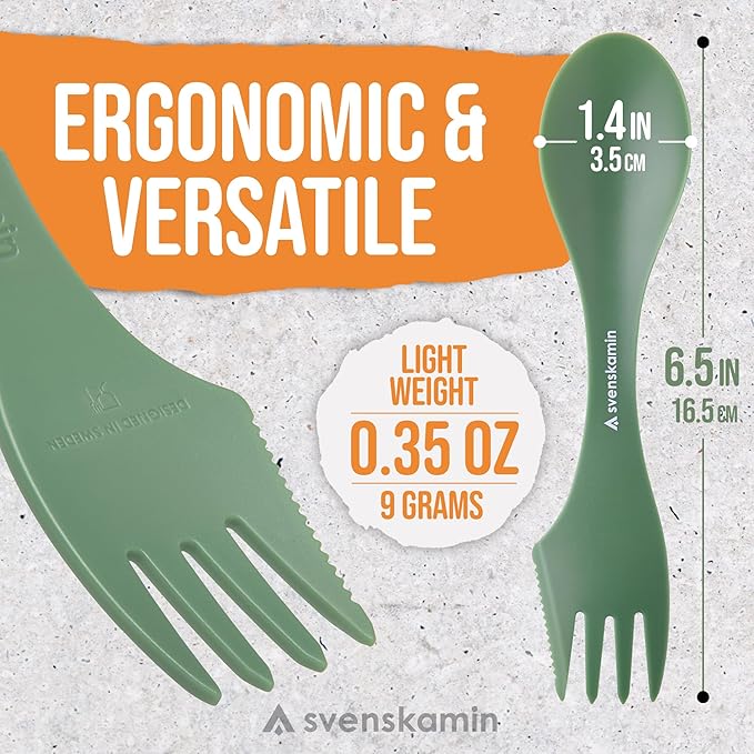 Reusable Camping Spork Set 2-Pack - 3-in-1 Travel Sporks, Lightweight Durable Utensils & Silverware for Tailgate, Outdoors, Hiking, Picnic, Lunch Box - Eco-Friendly Plastic Fork Spoon Knife Combo