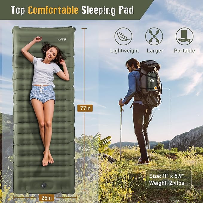 Elegear CumbreX Single Sleeping Pad for Camping, 4.7" Ultra-Thick Inflatable Camping Sleeping Pad with Built-in Foot Pump & Quick Inflation, Portable Camping Sleeping Mat for Backpacking Hiking Tent