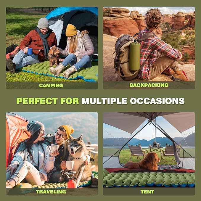 Camping Sleeping Pad, Camping Mat Thick Ultralight with Pillow, Built-in Foot Pump Self Inflating Sleeping Pad for Camping, Compact Camping Pad for Hiking, Backpacking, Travel Tent