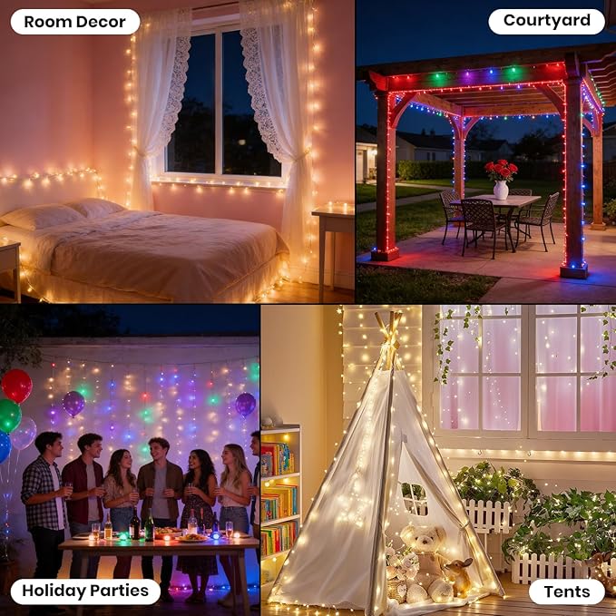 Solar Camping String Lights, 32.8 FT String Light with 13 Modes, 4 in 1 Waterproof Camp Lamp, Solar/Type-C Powered, Hanging Rechargeable Tent Lantern for Camping, Patio & Party (Green)