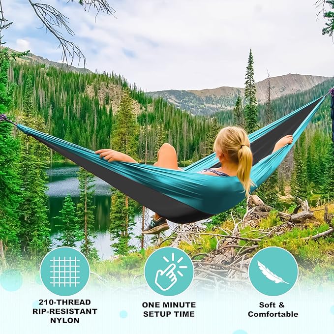 SZHLUX Camping Hammock Single Portable Hammocks with 2 Tree Straps and Attached Carry Bag