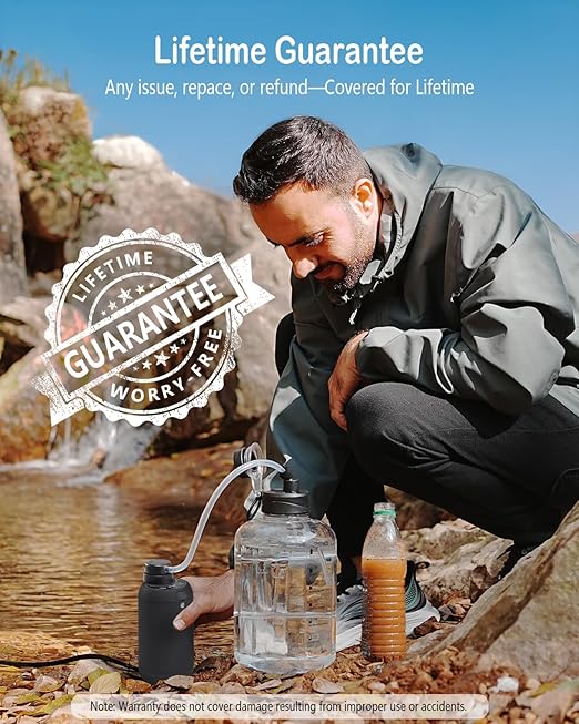 Portable Camping Water Purifier Dual 0.01 Micron Water Filtration System for Outdoor Backpacking, Hiking, Emergency - Dual Filters Version