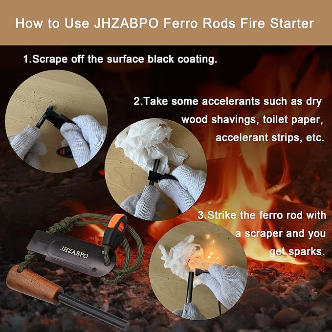 Ferro Rod Survival Kit, Flint and Steel Flint Fire Starter Kit, Fast Fire Stick with Survival Whistle