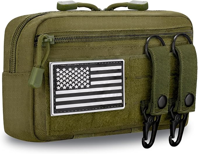 Tactical Molle Admin Pouch with 2 Keychains & US Flag Patch - Laser Cut EDC Modular Pouch for Outdoor, Survival, Daily Carry