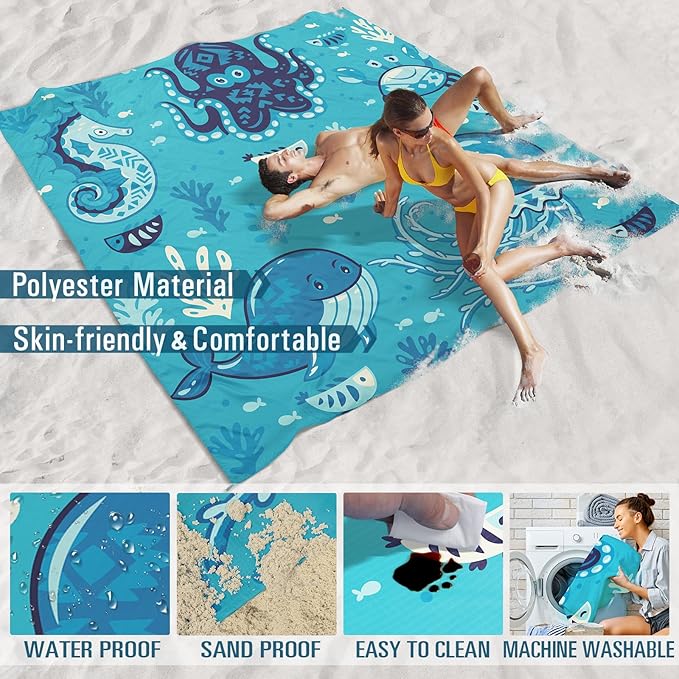 Famstar Beach Blanket Sandproof Waterproof 78''×81''1-5Adults Oversized,Compact Lightweight Durable Beach Mat for Travel Camping Hiking Picnic Blanket