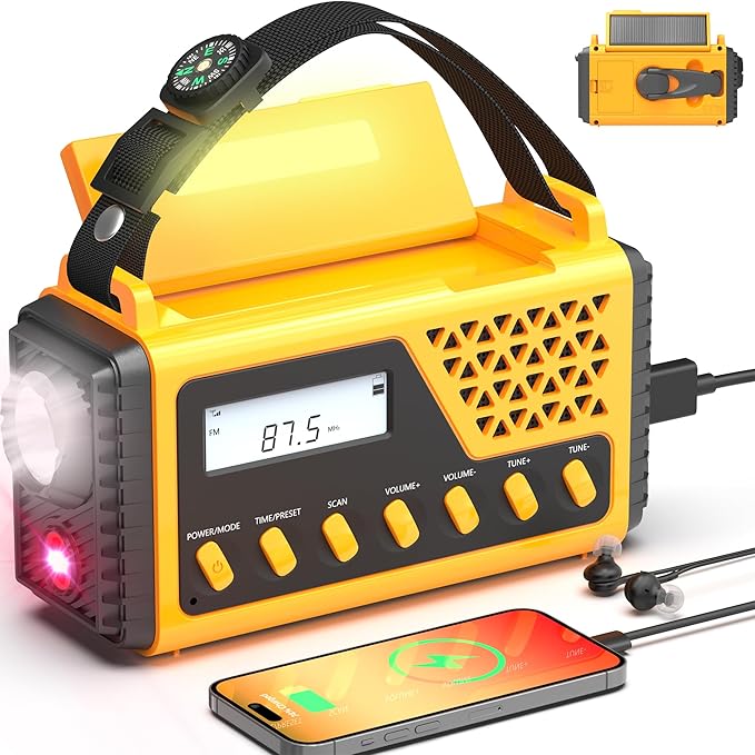Emergency Crank Weather Radio, 10000mAh Solar Hand Crank Portable NOAA AM FM Battery Power Radio,Weather Alert with Flashlight,SOS Alarm & Reading Lamp,Survival Gifts for Home Outdoor (Orange)