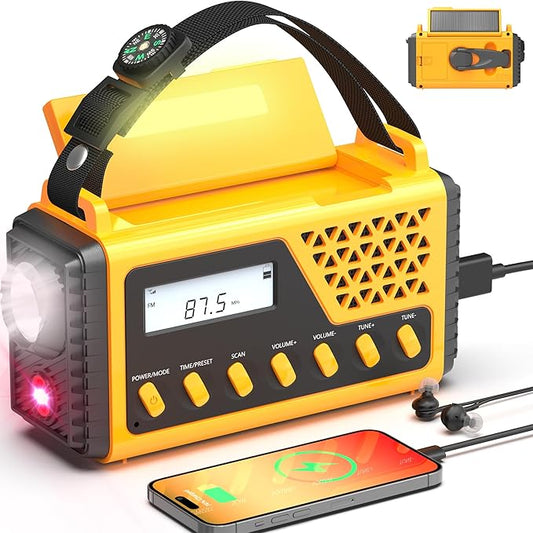 Emergency Crank Weather Radio, 10000mAh Solar Hand Crank Portable NOAA AM FM Battery Power Radio,Weather Alert with Flashlight,SOS Alarm & Reading Lamp,Survival Gifts for Home Outdoor (Orange)
