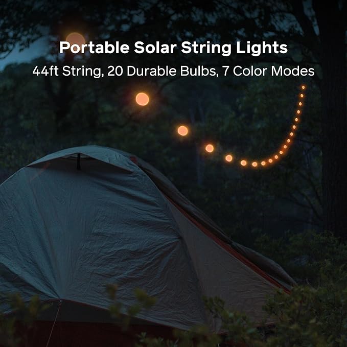 BioLite Solar String Rechargeable, Solar String Lights for Camping, Patio, and Travel, 44-Foot, Color