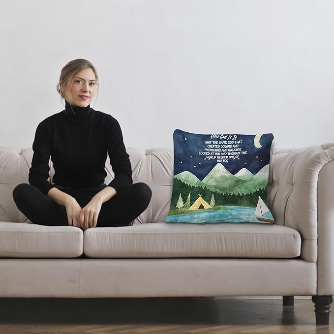 Inspirational Christian Camping Night Sky Pillow Covers 18x18, How Cool is It That The Same God Bible Verses Throw Pillow Covers for Nursery Kids Room Bedroom Cabin