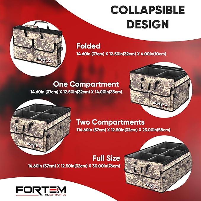 FORTEM Trunk Organizer with Cooler For SUV Car Trunk, Foldable Storage, Car Accessories for Women Men, Collapsible Bag, Perfect Christmas Gifts, 600D Oxford, Non Slip Bottom, Straps, Soft Cover (105L)