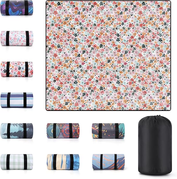 60x80" Picnic Blankets Outdoor Beach Blanket Water Sand Resistant Folding Grass Lawn Concert Park Yard Sitting Mats Backpack Motorhome Rv Camping Essential Campers Patio Garden Gifts Things