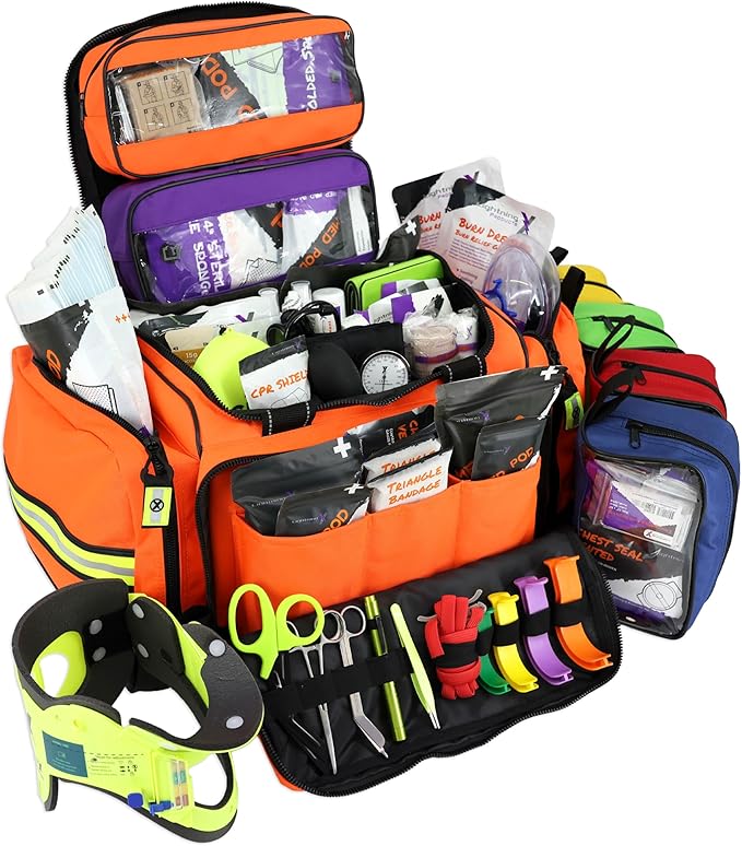 Lightning X Stocked X-Large Modular EMT Medic Trauma Bag w/Emergency Medical Fill Kit Supplies - Orange
