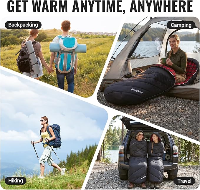 KingCamp Sleeping Bag for Adults, Cold Weather & Warm Extra Wide Big & Tall XL Portable Waterproof Flannel Sleeping Bags, Essentials Gear Accessories for Camping Backpacking Hiking Indoor & Outdoor