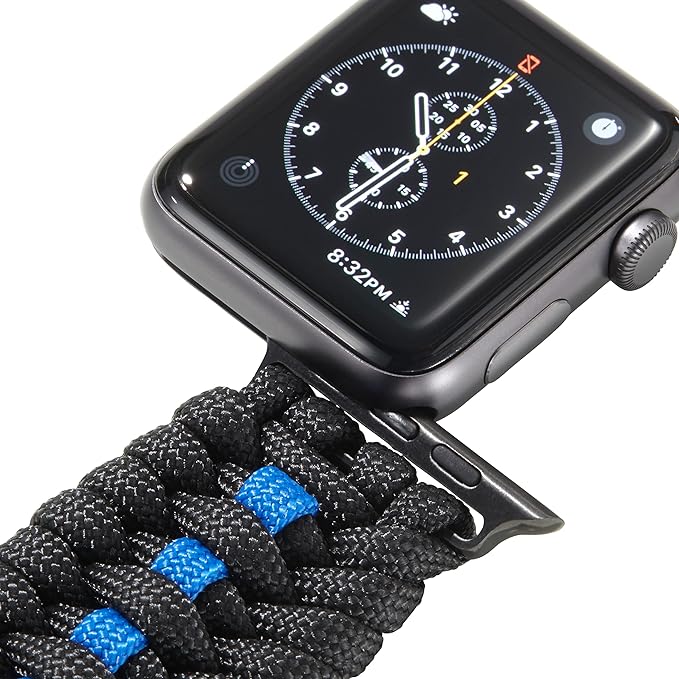 Savior Survival Gear Paracord Watch Band, Compatible with Apple Watch Band 49mm 46mm 45mm 44mm 42mm, iWatch Band Series Ultra 10 9 8 7 6 5 4 3 2 1 SE, Adjustable strap for men ( Black & Blue, X-Large)