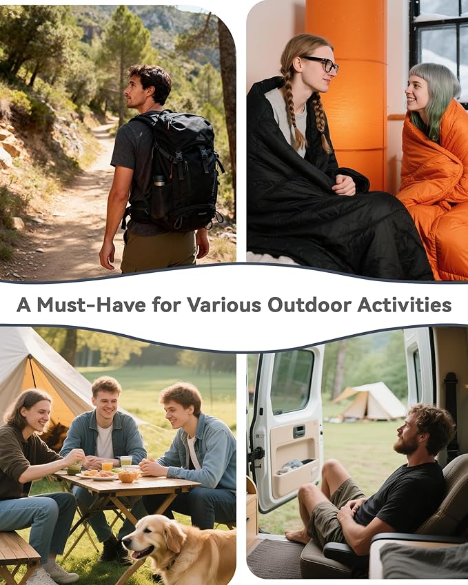 Camping Blanket Ultralight, 3 Season Waterproof & Windproof, Packable Outdoor Blanket for Camping, Hiking, Backpacking, Hammock,Stadium, Picnics（Black）