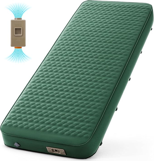 Self Inflating Sleeping Pad with Electric Pump 4 Inch Ultra Thick Memory Foam Sleeping Pad for Camping All Season Single Size Portable Automatic Inflatable Camping Mattress for Travel, Tent (Green)