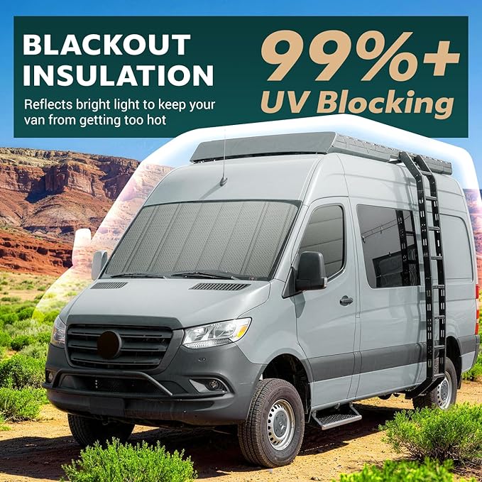 Extra-Thick Front Door Window Covers(Pair) for Mercedes-Benz Sprinter 2019-2026 VS30, Magnetic Insulated Blackout Sunshade, XPE Foam & Thinsulate Cotton, AllSeasonGuard Pro