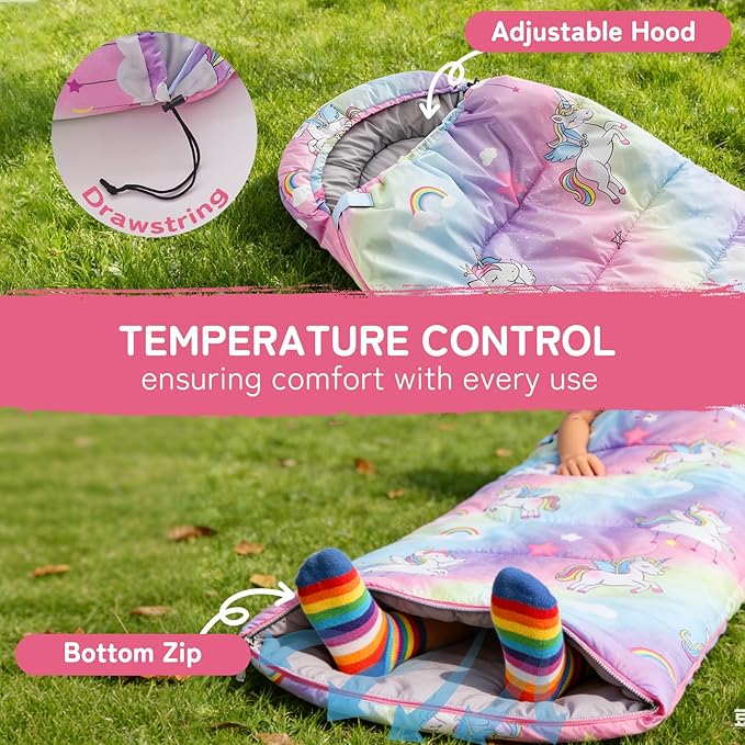 tuphen Kids Sleeping Bag - 50-77℉ 3-Season Waterproof Sleeping Bag for Boys & Girls, Lightweight 2.2 lbs Camping Gear with Compression Bag Ideal for Camping, Hiking, Indoor