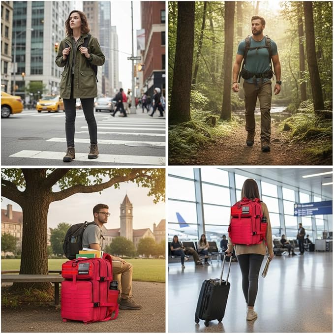 45L Military Tactical Backpack for Men & Women Bug Out Bag Assault pack Molle Daypack Hiking Trekking Rucksack (2.0 side pockets (red))