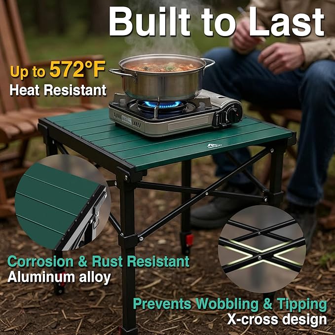 Camping Table Portable Foldable with Adjustable Height, Lightweight Collapsible Aluminum Roll-Up Camp Table with Storage Bag & Carry Bag, Heat-Resistant for RV Picnic BBQ Camping (Medium 20"×18")