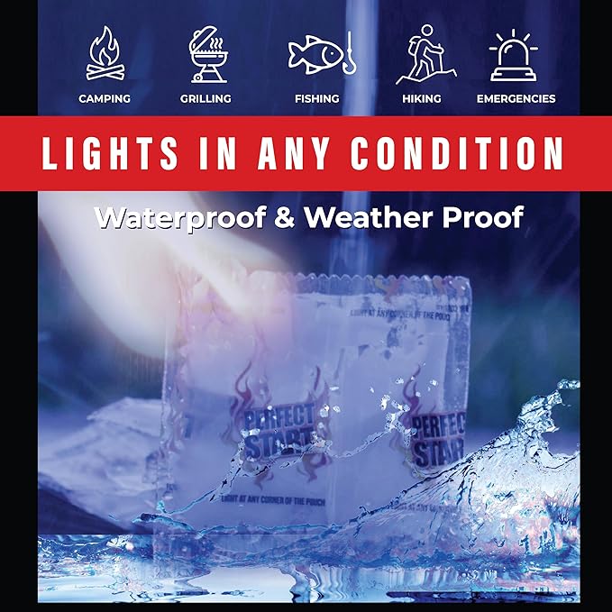 The Perfect Start Fire Starters - Waterproof - All-Purpose for Campfires, Fire Pits, Fireplaces, Charcoal & More - All Weather, Safe, Non-Combustible & Easy to Use for Camping, Hiking, Outdoor Cooking