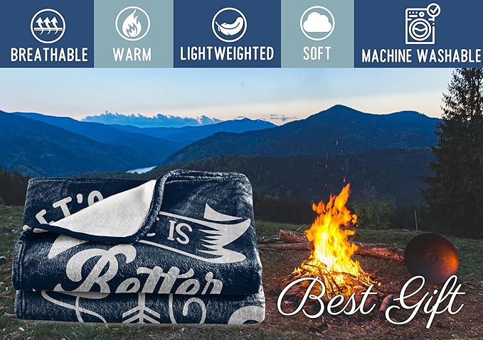 Camping Gifts for Women Men Lovers Throw Blanket, Happy Campers Decor Outdoor, RV Campsite Travel Hiking - Memories, 50" x 65"